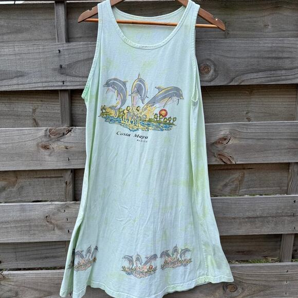Costa Maya Mexico Vintage 80s Green beach dress Womens Medium Large - Picture 1 of 4